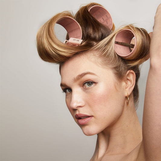 Kitsch XL Thermal Rollers and No-Slip Crocodile Clips styled together for a complete roller styling look