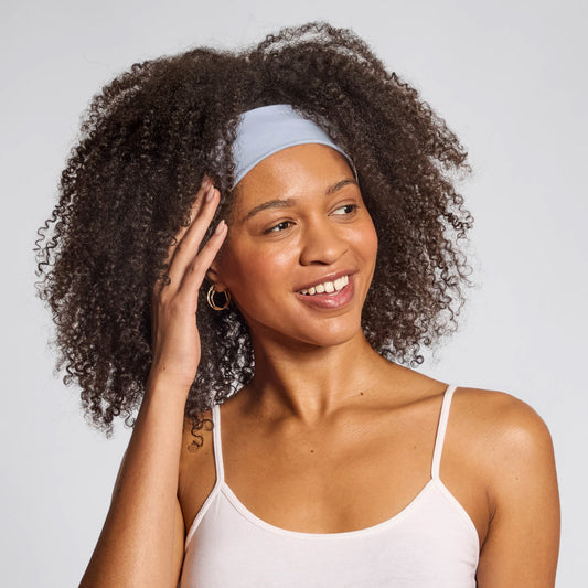 KITSCH Garden Bouquet Active Headbands 3pc Set — model wearing garden bouquet active headband — keeps hair and flyaways out of face with a clean, polished finish
