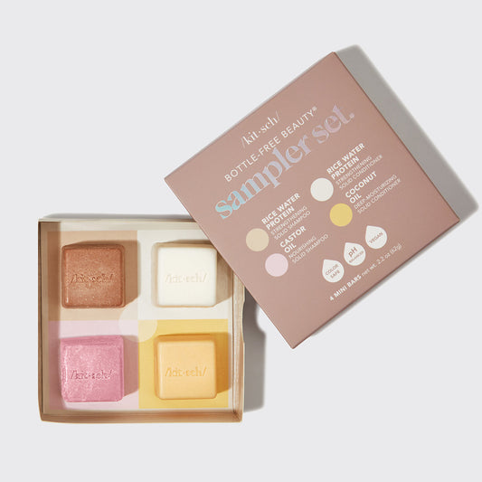 KITSCH Shampoo & Conditioner 4pc Sampler Set — product lineup on light background — 4 mini bars for all hair types — bottle-free beauty starter kit