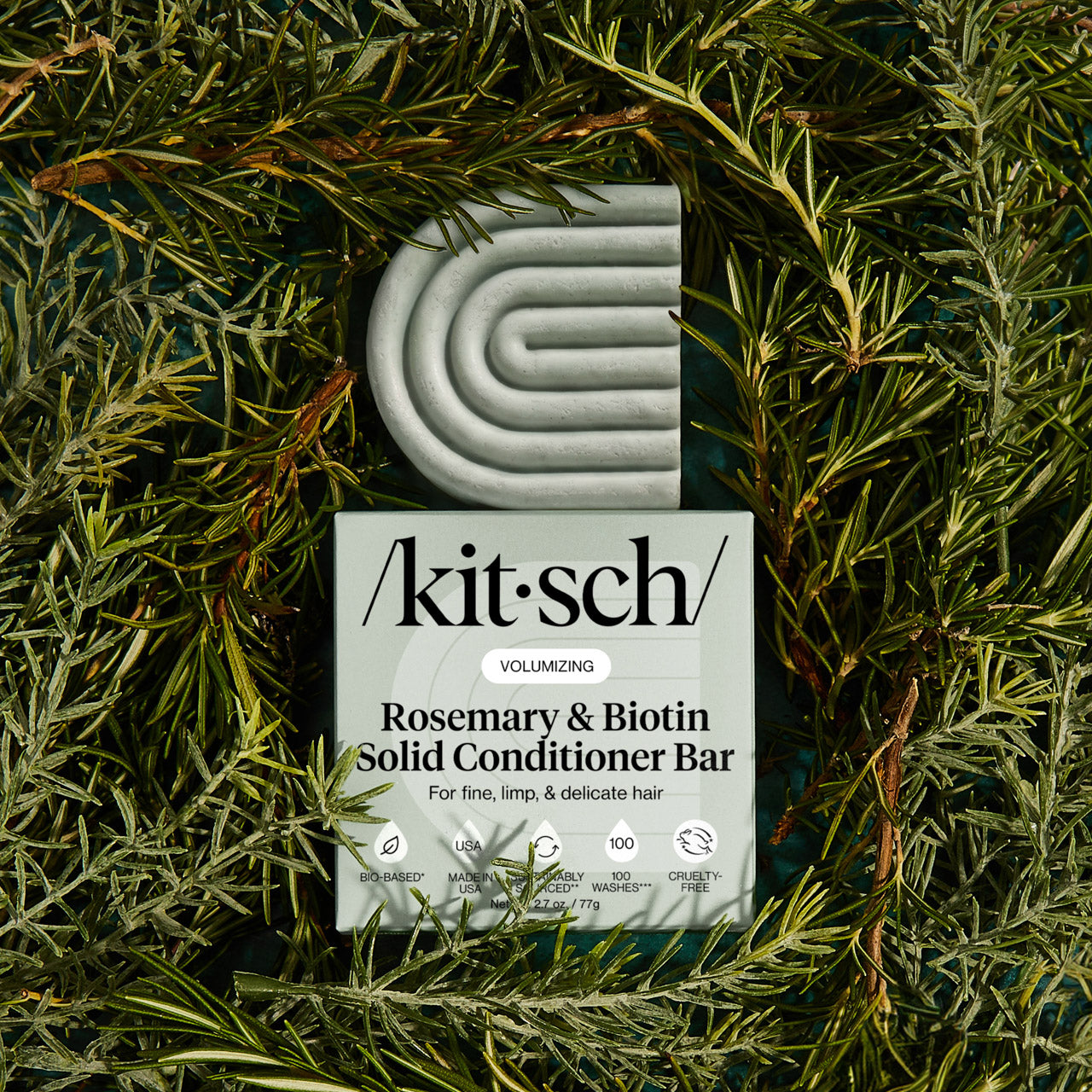 KITSCH Bottle-Free Beauty Rosemary & Biotin Volumizing Solid Conditioner Bar in lavender & vanilla scent for fine, limp hair