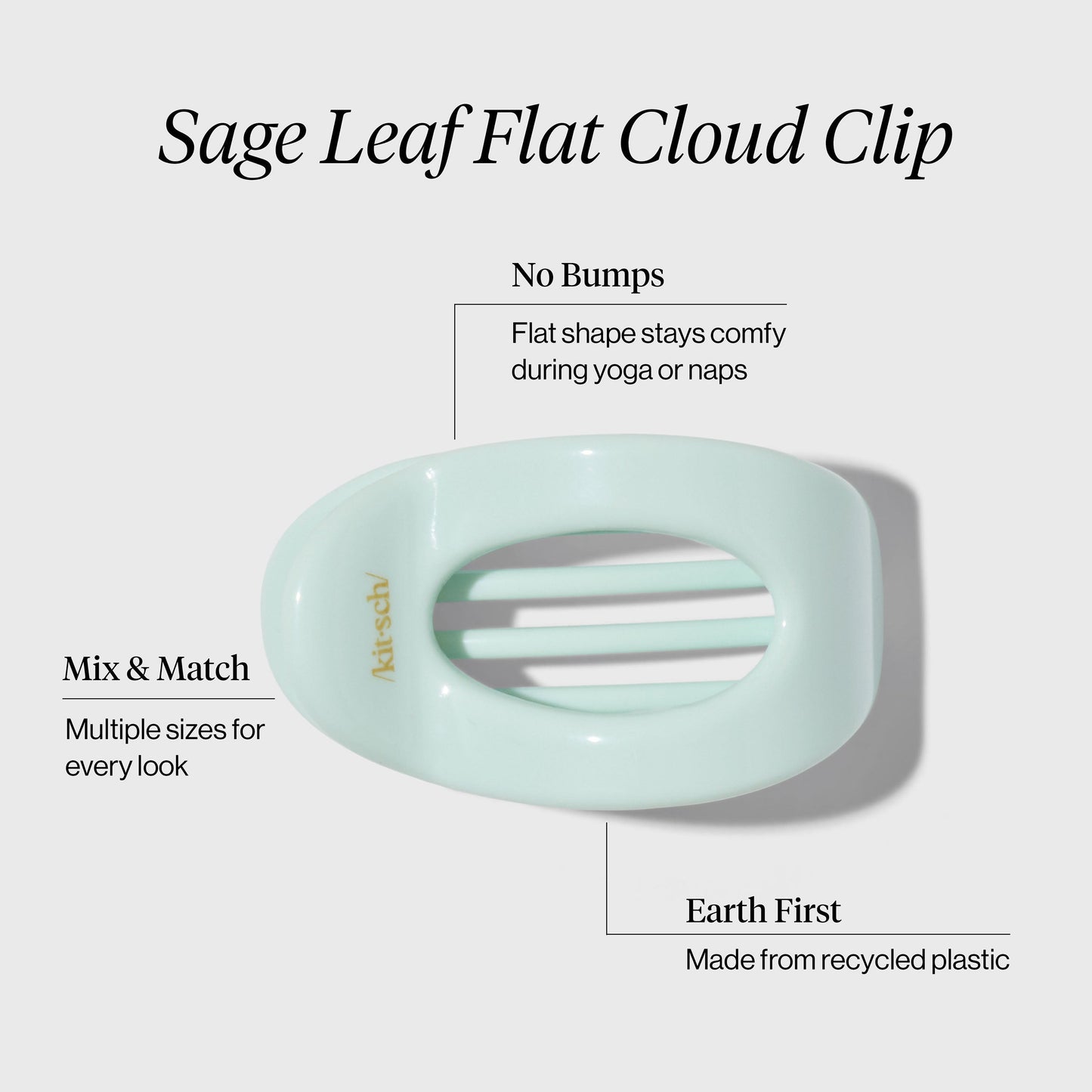 KITSCH Sage Leaf Flat Cloud Clip — size guide infographic