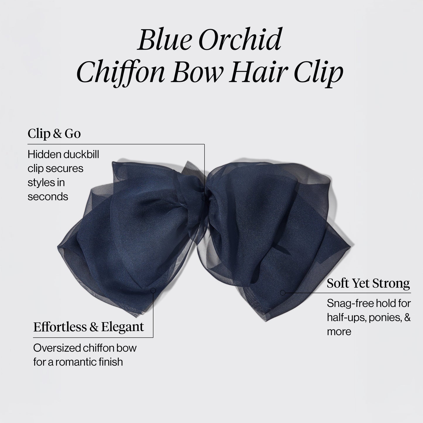 KITSCH Blue Orchid Chiffon Bow Hair Clip — high-res product detail