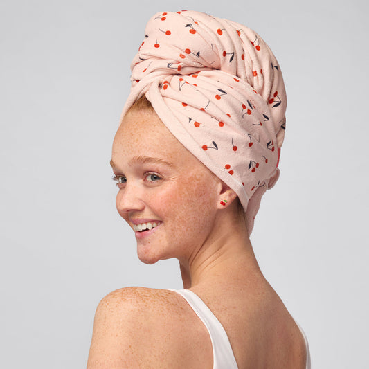 Cherry Print XL Hair Towel Wrap, KITSCH