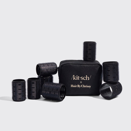 Hair By Chrissy x Kitsch Ceramic Thermal Rollers 8pc Set — includes 4 medium and 4 large rollers in branded travel pouch