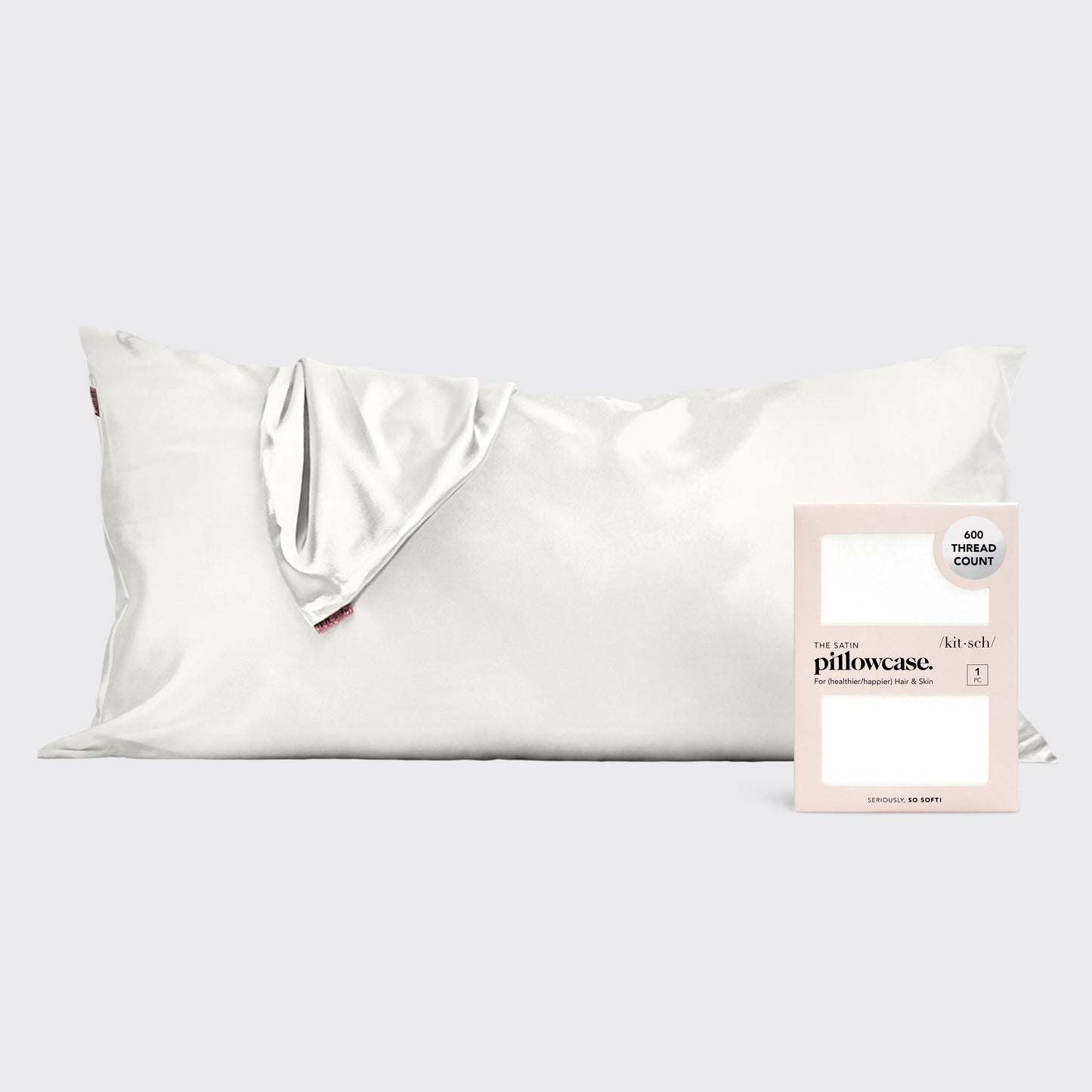KITSCH Ivory King Satin Pillowcase — hero shot — smooth ivory satin in king size