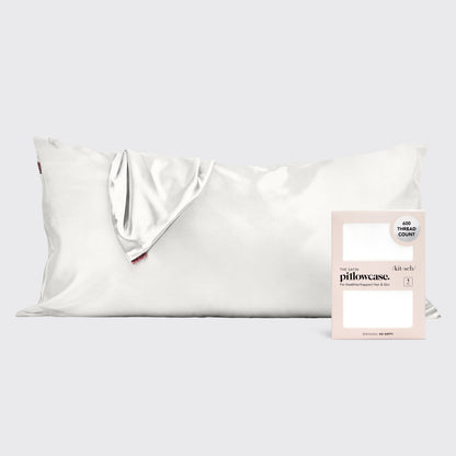 KITSCH Ivory King Satin Pillowcase — hero shot — smooth ivory satin in king size