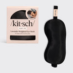 Kitsch Lavender Weighted Satin Eye Mask flat lay showing adjustable strap and lavender-toned satin