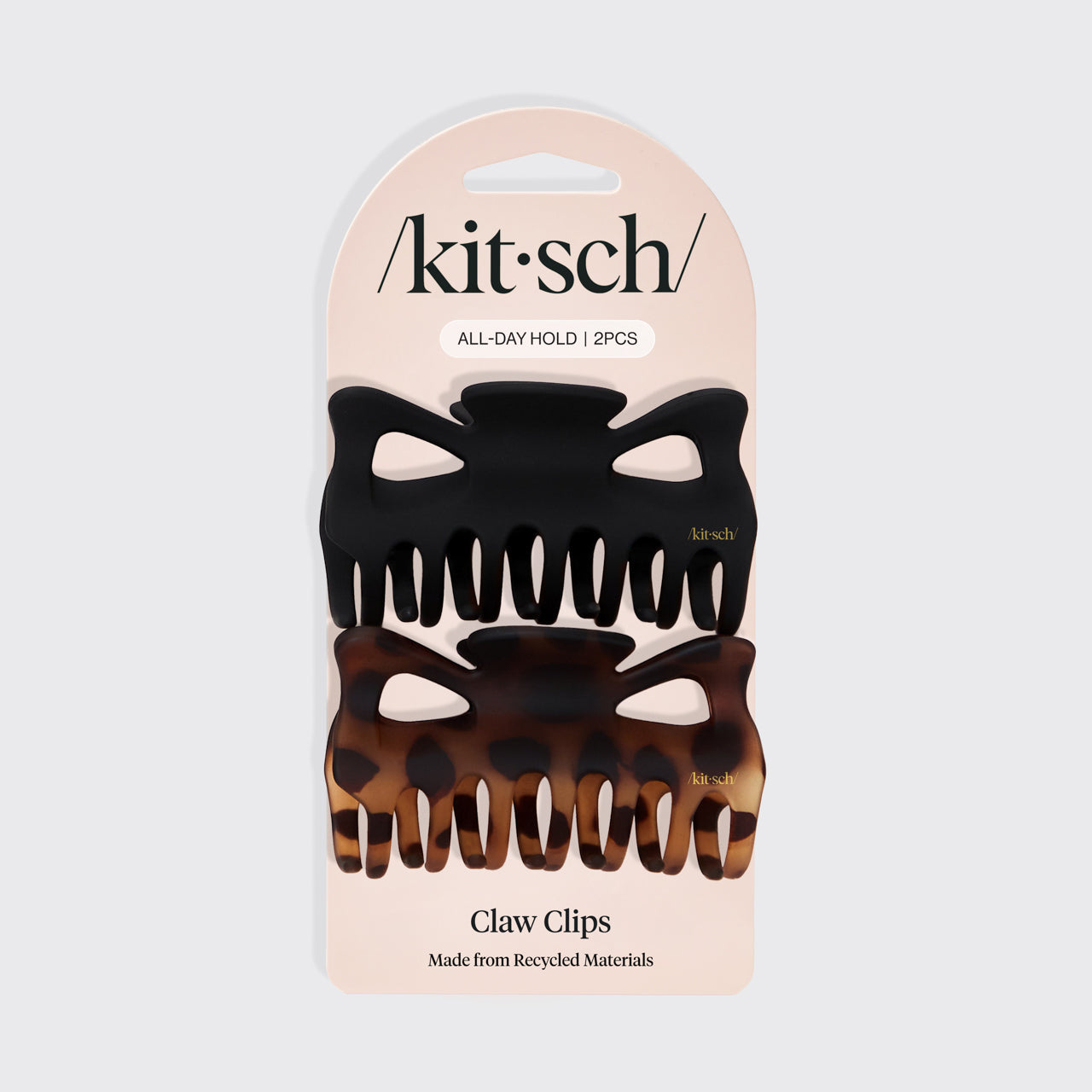 KITSCH Black & Tort Claw Clips 2pc Set Large - packaging flat lay