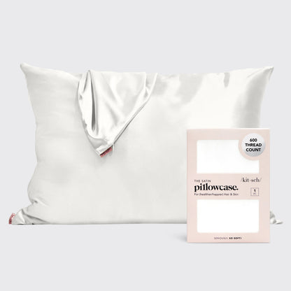 KITSCH Ivory Standard Satin Pillowcase — hero shot — smooth satin for softer hair and crease-free skin overnight