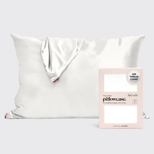 KITSCH Ivory Standard Satin Pillowcase — hero shot — smooth satin for softer hair and crease-free skin overnight