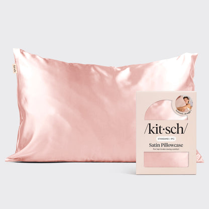 Kitsch Satin Pillowcase in Blush – standard-size blush-pink satin pillowcase on a clean neutral background
