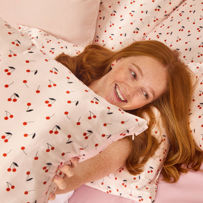 KITSCH Cherry Print King Satin Pillowcase — product highlights