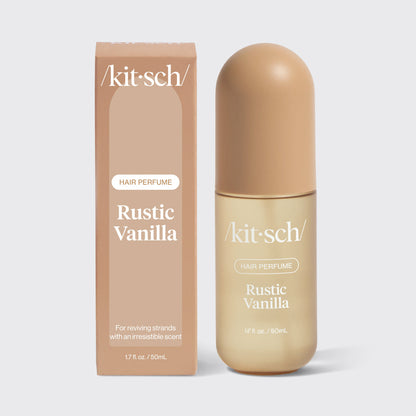 Kitsch Rustic Vanilla Hair & Body Perfume Mist bottle on a warm neutral background
