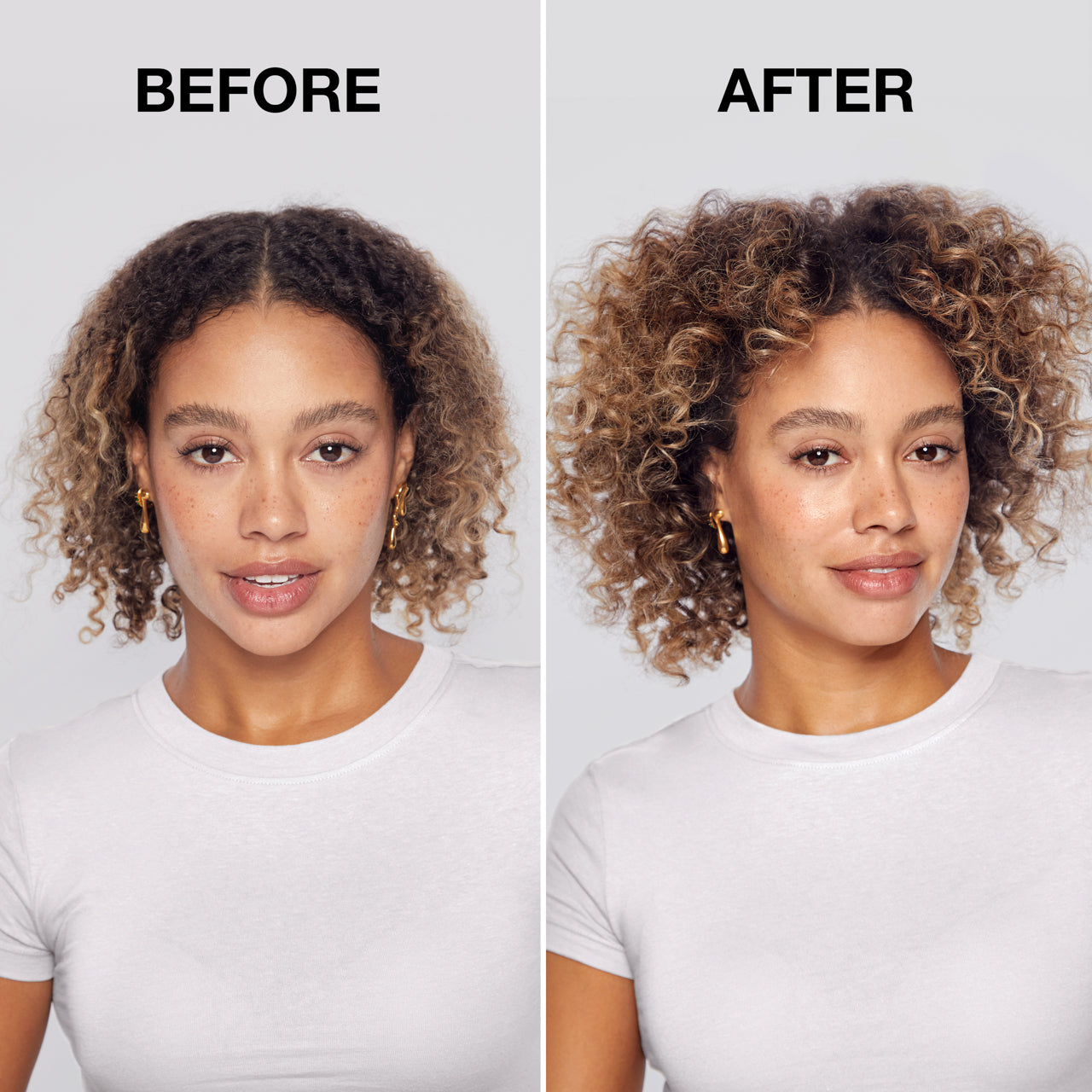 KITSCH Volumizing Rice Protein Dry Shampoo Dark Tinted 1 oz — before and after model shot — Extends your hairstyle with instant volume and quick oil absorption — enriched with rice protein, niacinamide & ashwagandha