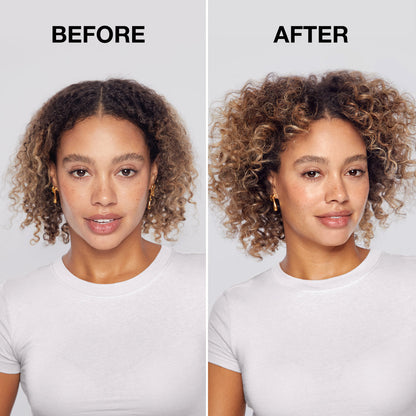KITSCH Volumizing Rice Protein Dry Shampoo Dark Tinted 1 oz — before and after model shot — Extends your hairstyle with instant volume and quick oil absorption — enriched with rice protein, niacinamide & ashwagandha