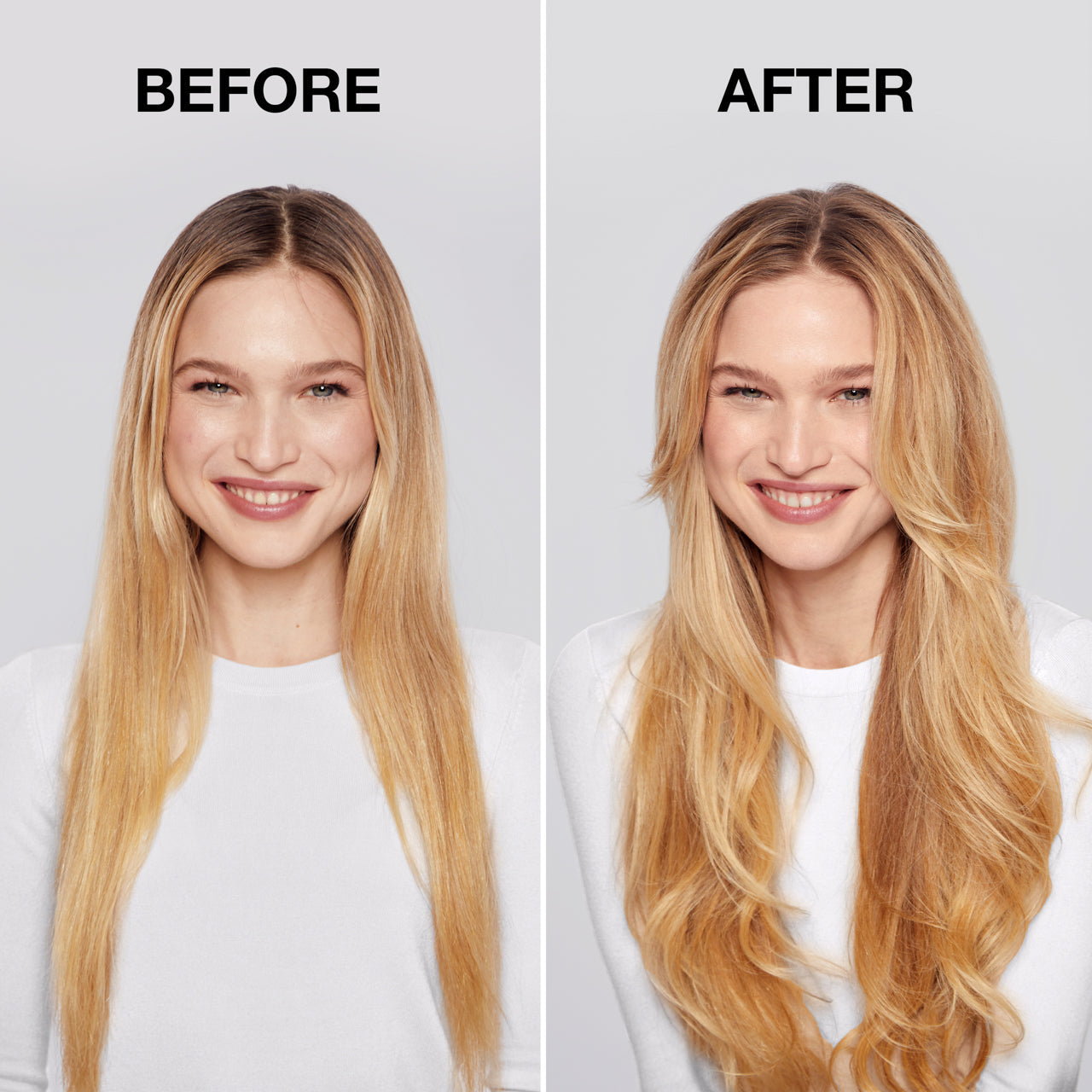 KITSCH Volumizing Rice Protein Dry Shampoo Invisible 1 oz — before and after model shot — Extends your hairstyle with instant volume and quick oil absorption — enriched with rice protein, niacinamide & ashwagandha