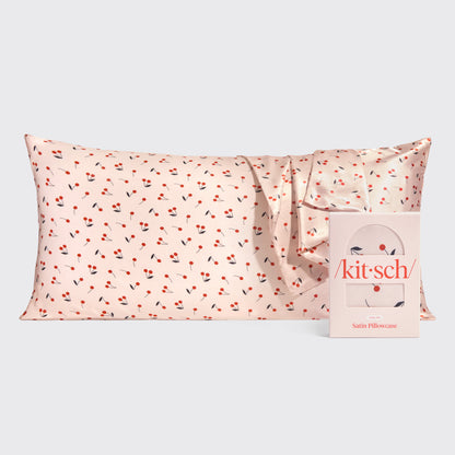 KITSCH Cherry Print King Satin Pillowcase — hero view