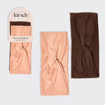 KITSCH Rosewood Wide Twist Headbands 2pc Set — hero product shot in warm rosewood hues — elevated twist detail for volume and style, soft recycled fabric