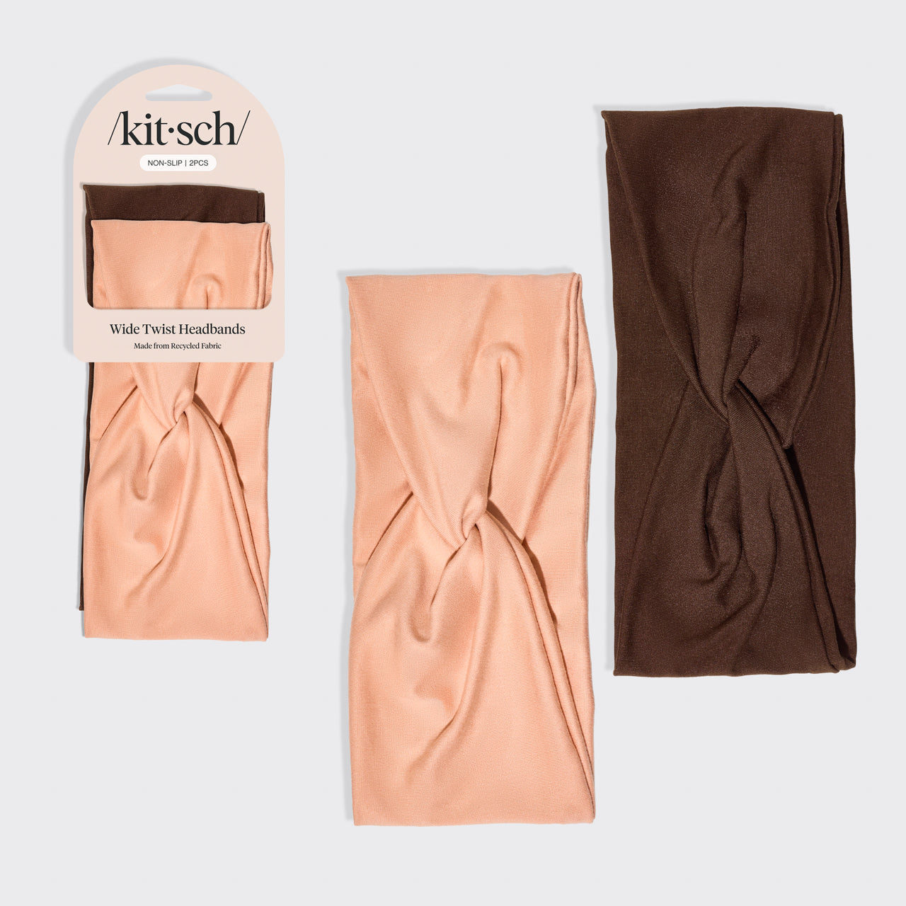 KITSCH Rosewood Wide Twist Headbands 2pc Set — hero product shot in warm rosewood hues — elevated twist detail for volume and style, soft recycled fabric