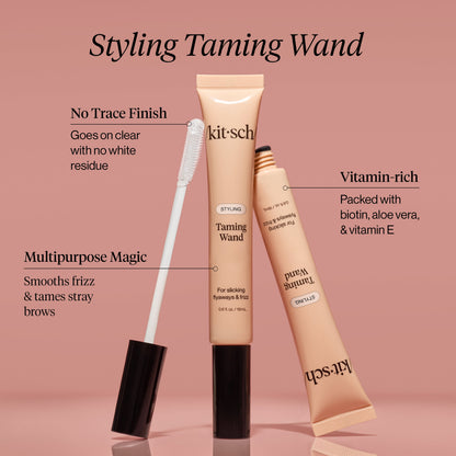KITSCH Styling Taming Wand — ingredient-focused detail shot — Enriched with nourishing biotin, aloe vera, and vitamin E for added hydration — free of parabens, phosphates, phthalates, silicones, sulfates, SLES, SLS, and triclosan