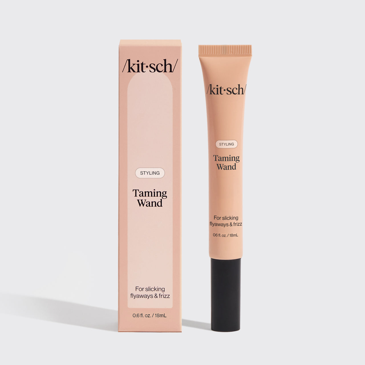 KITSCH Styling Taming Wand — hero product shot — Lightweight, clear formula smoothes strands without stickiness or white residue — instantly tames frizz, flyaways, and baby hairs while boosting shine