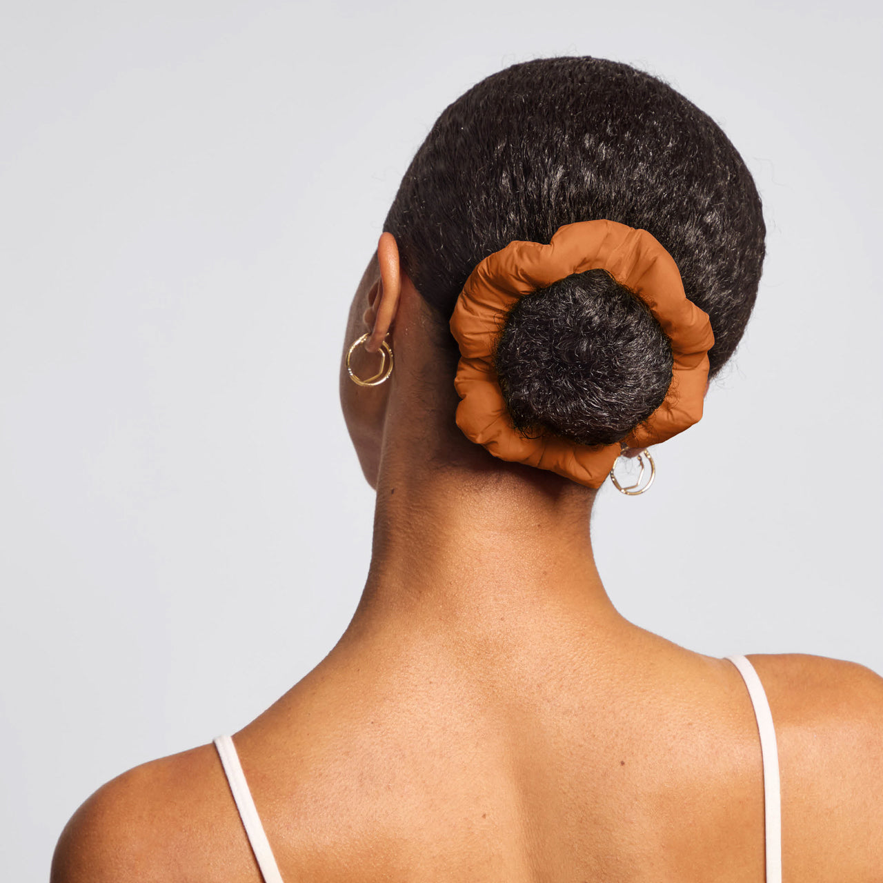 KITSCH Sedona Cloud Scrunchies 3pc Set — model wearing Sedona cloud scrunchie — cloud-soft design in warm earthy tones, gentle on all hair types and made from recycled fabric
