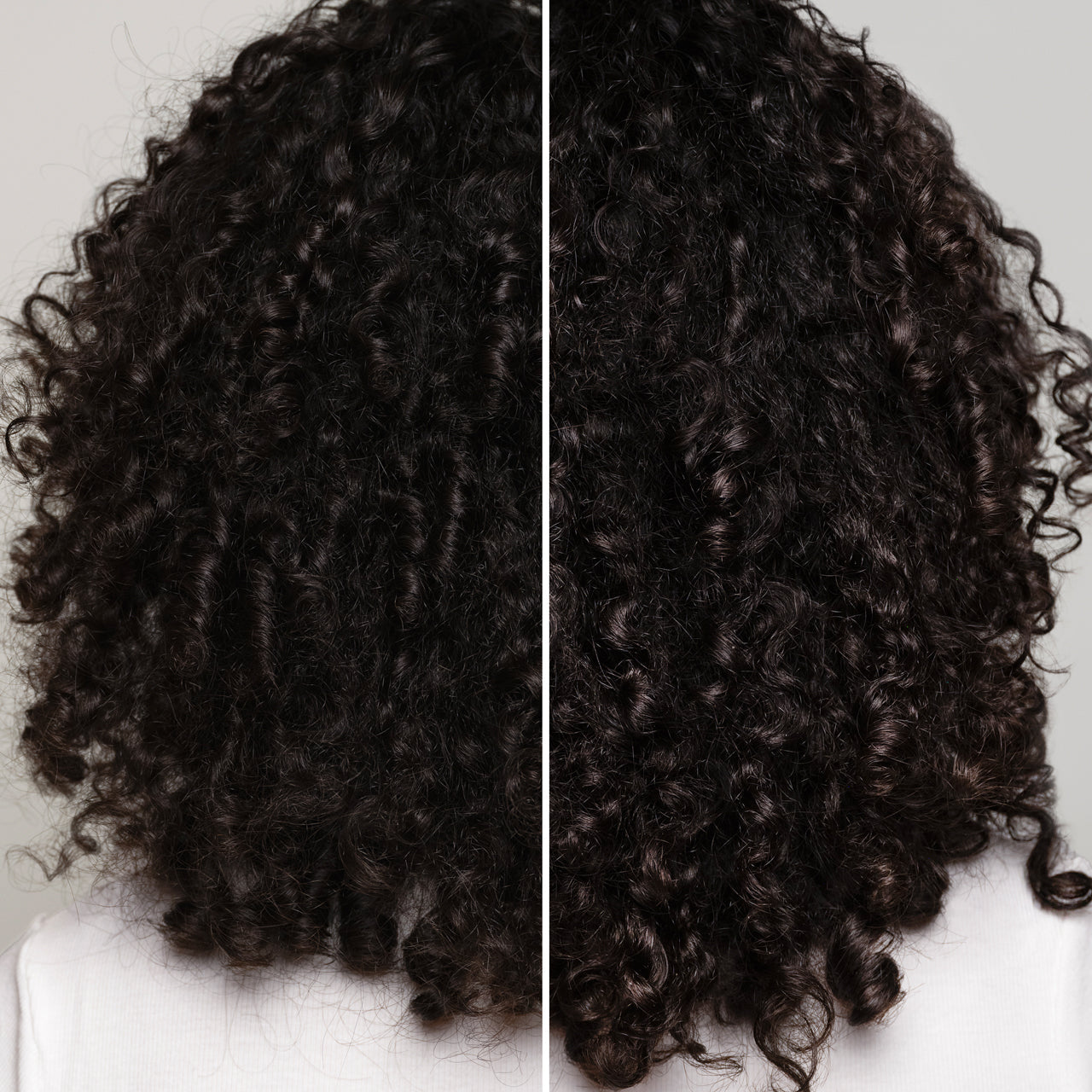 KITSCH Glass Hair Shine Serum — before and after back view of model hair — Formulated with Phytovie® Defense for thermal protection, frizz-control, and shine after first use — safe for color-treated & keratin-treated hair