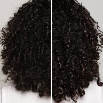 KITSCH Glass Hair Shine Serum — before and after back view of model hair — Formulated with Phytovie® Defense for thermal protection, frizz-control, and shine after first use — safe for color-treated & keratin-treated hair