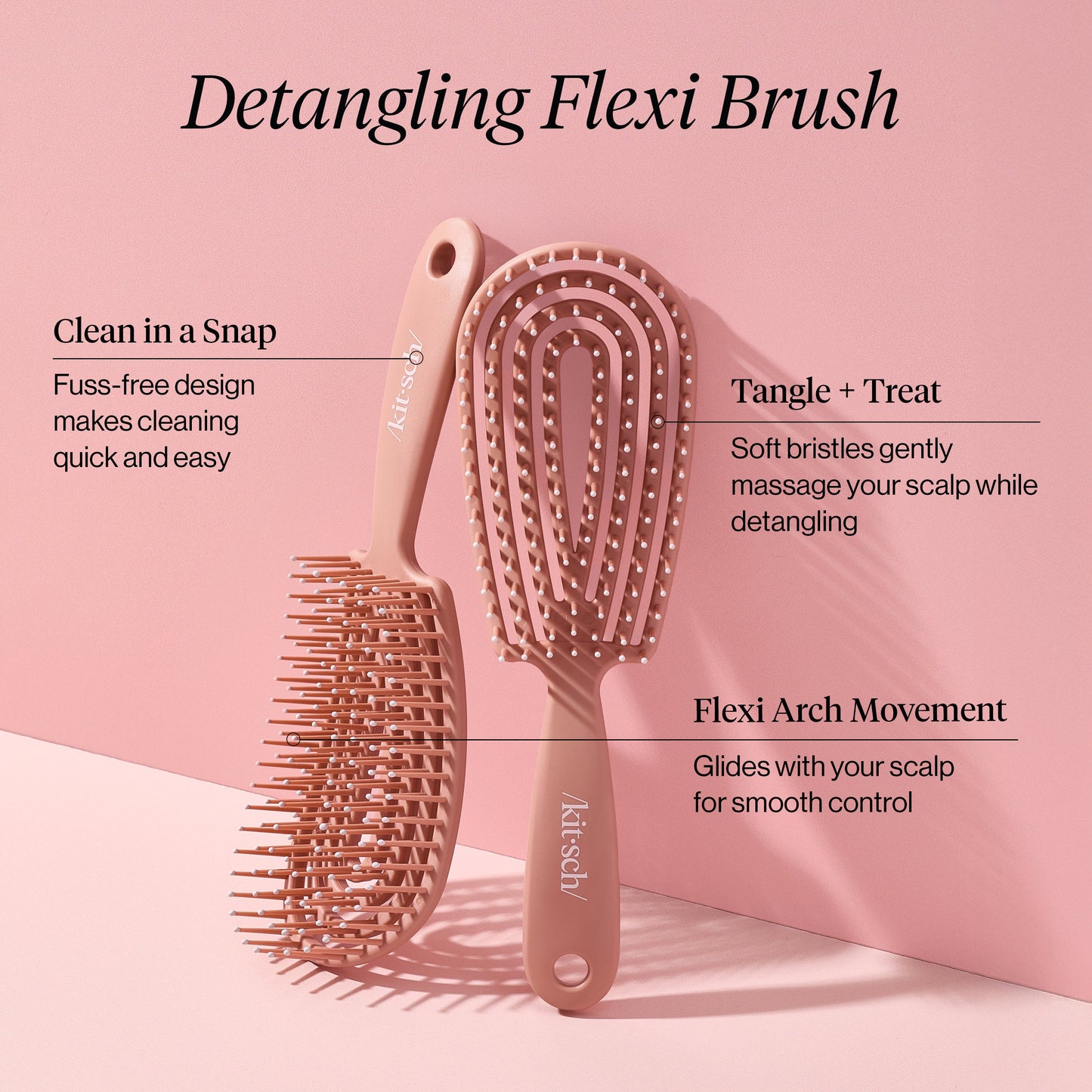 Kitsch Terracotta Detangling Flexi Brush with packaging and a 5-star customer review