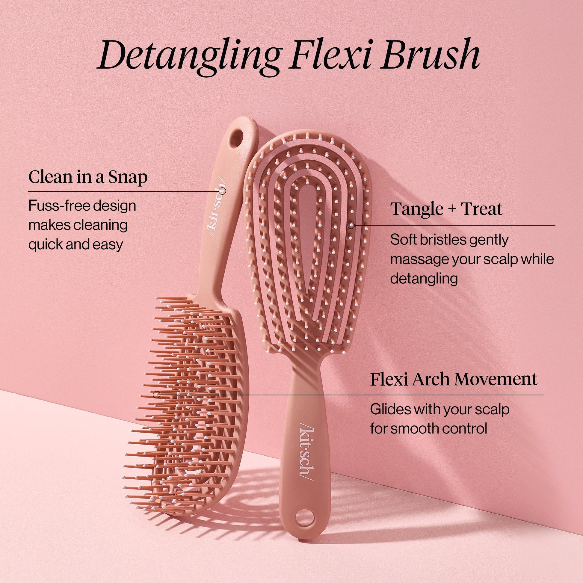 Kitsch Terracotta Detangling Flexi Brush with packaging and a 5-star customer review