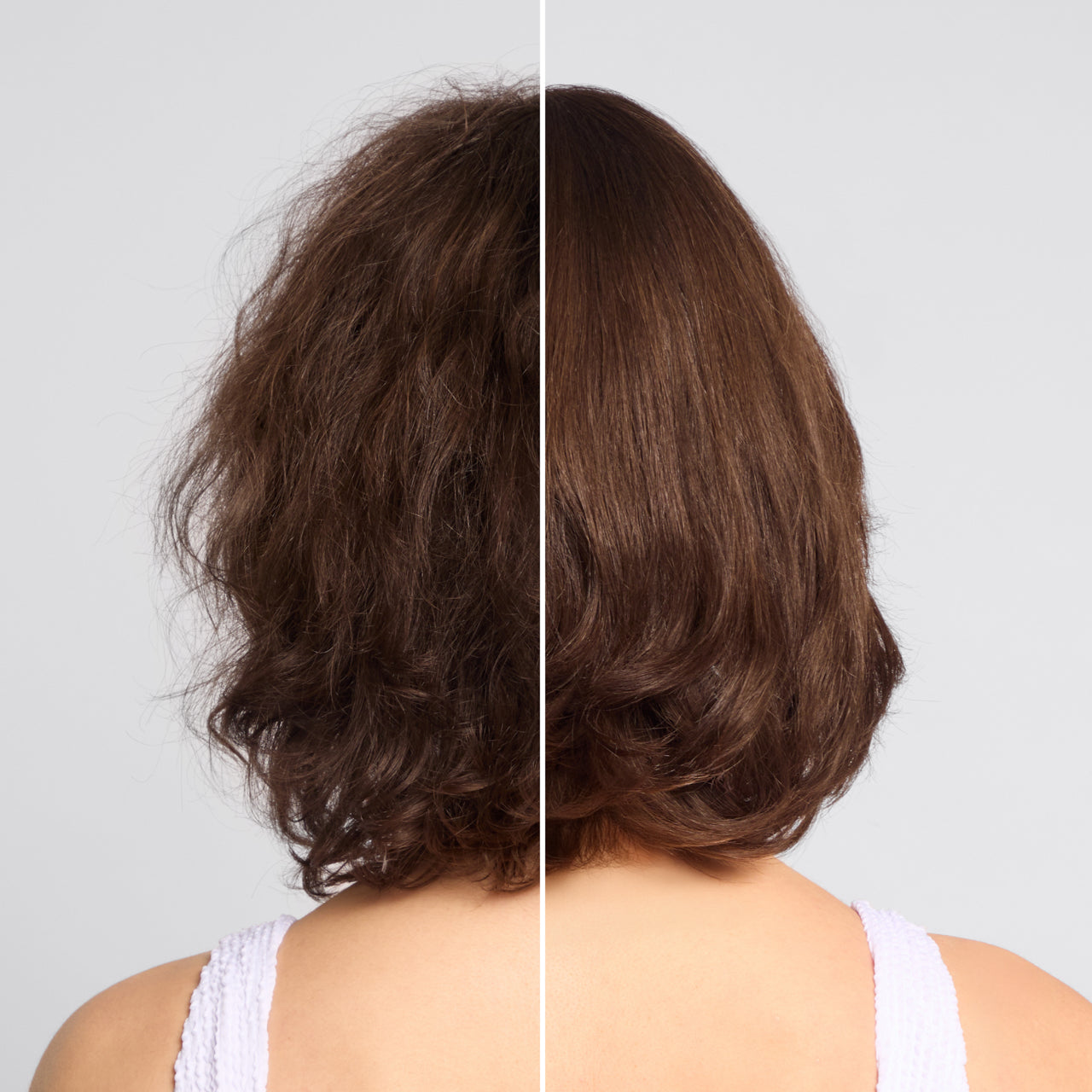 Before and after using the Kitsch Terracotta Medium Thermal Round Brush — smoother, voluminous blowout results on long hair