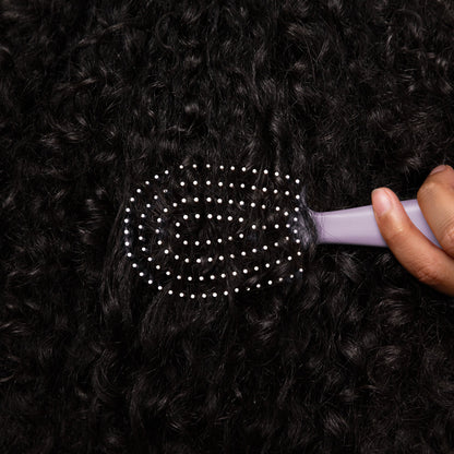Kitsch Soft Violet Detangling Flexi Brush Mini benefits infographic – compact travel-friendly detangling brush