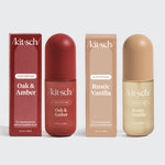 Kitsch Holiday Duo – Rustic Vanilla and Oak & Amber hair perfumes paired on a festive neutral background