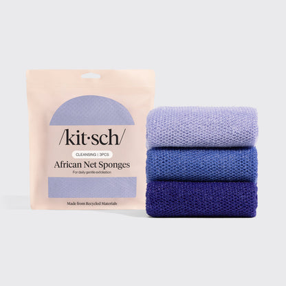 Kitsch Ocean Blue African Net Sponge stretched open showing mesh texture