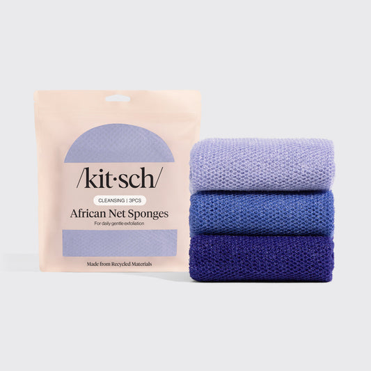 Kitsch Ocean Blue African Net Sponge stretched open showing mesh texture