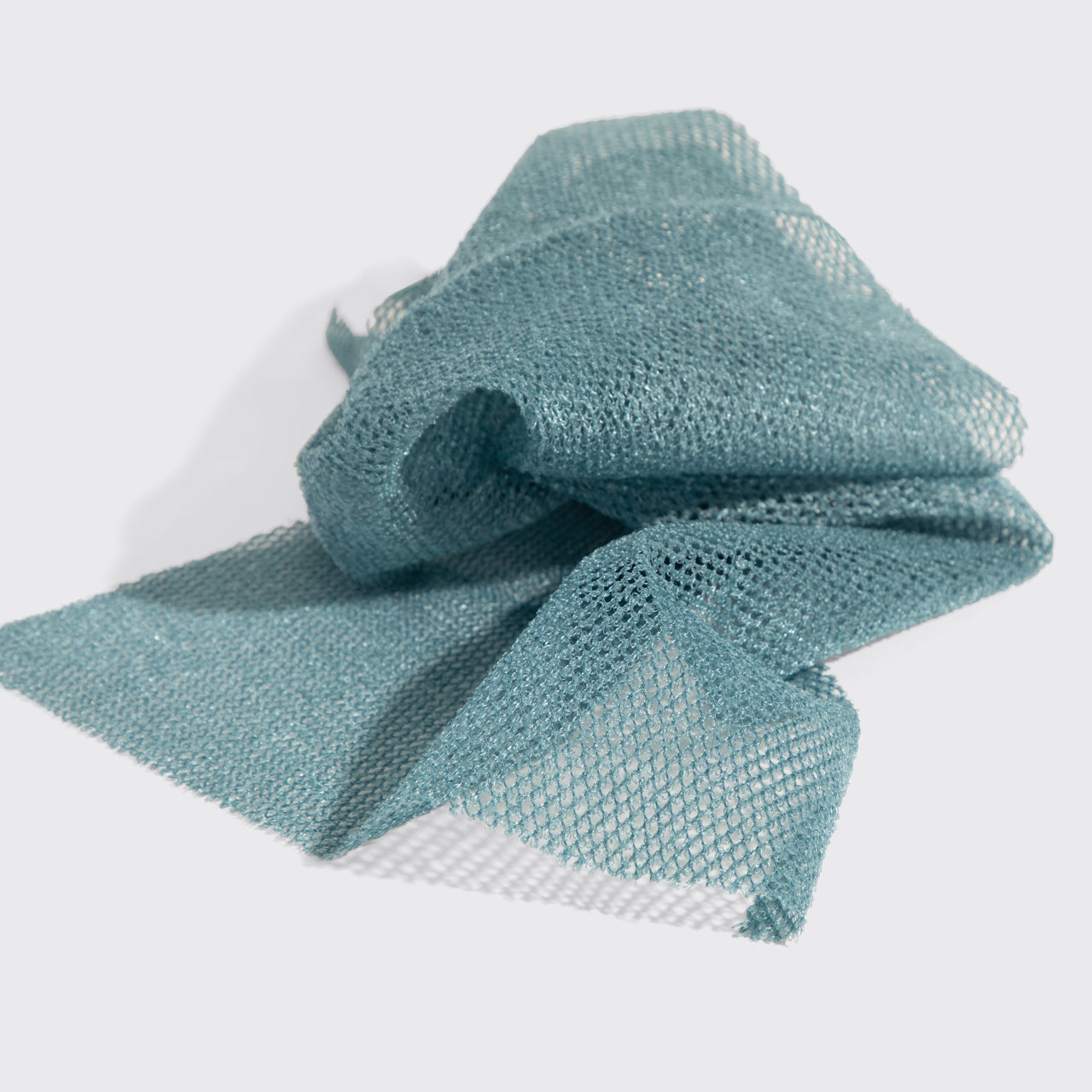Close-up of aqua grey recycled mesh netting
