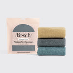 Kitsch Aqua Grey African Net Sponge stretched open showing mesh texture