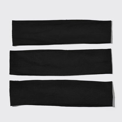 KITSCH Black Active Headbands — Set of 3 black Recycled Fabric Active Headbands, ribbed knit, stacked on white background