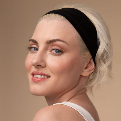 KITSCH Black Active Headbands — model styling black active headband — includes three headbands in classic versatile black for a polished look