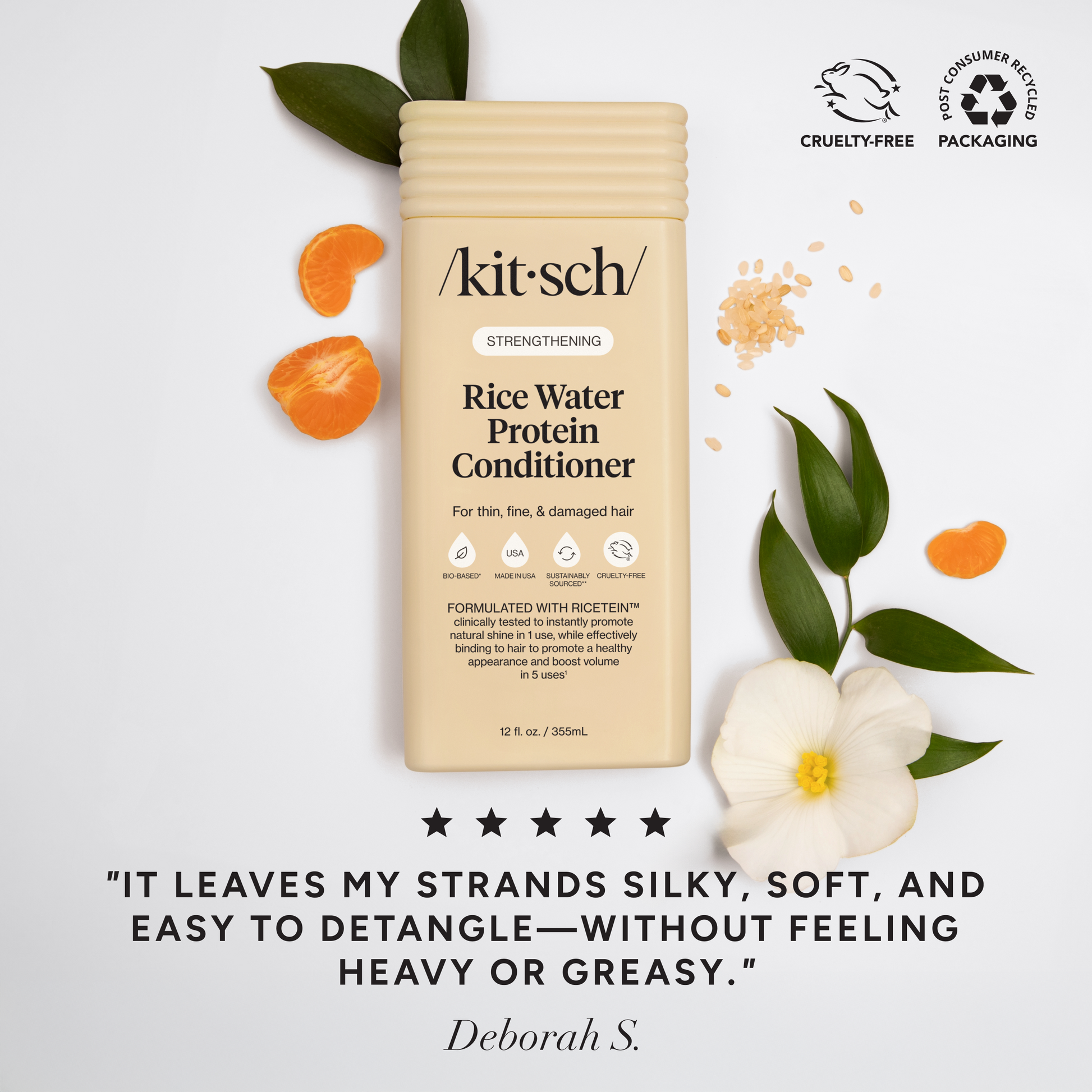 Kitsch Rice Water Protein Conditioner bottle with decorative elements on a light background