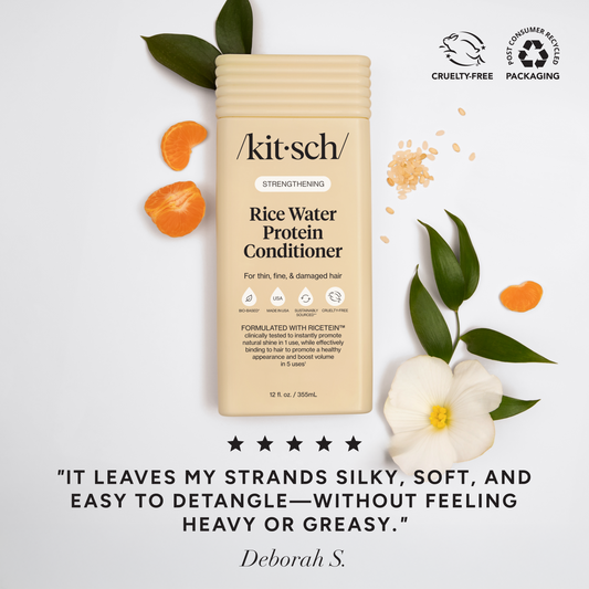 Kitsch Rice Water Protein Conditioner bottle with decorative elements on a light background