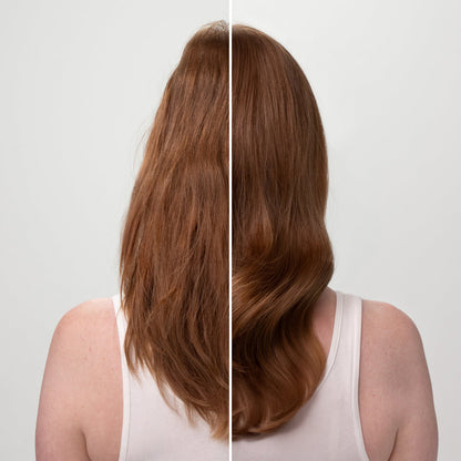 Before and after comparison from behind showing improved volume and fullness after using KITSCH Volumizing Rosemary & Biotin Shampoo and Conditioner