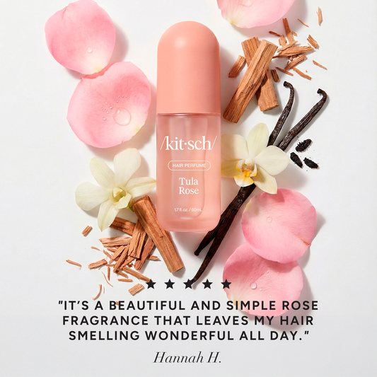 Kitsch Tula Rose Hair Perfume bottle with 5-star customer review