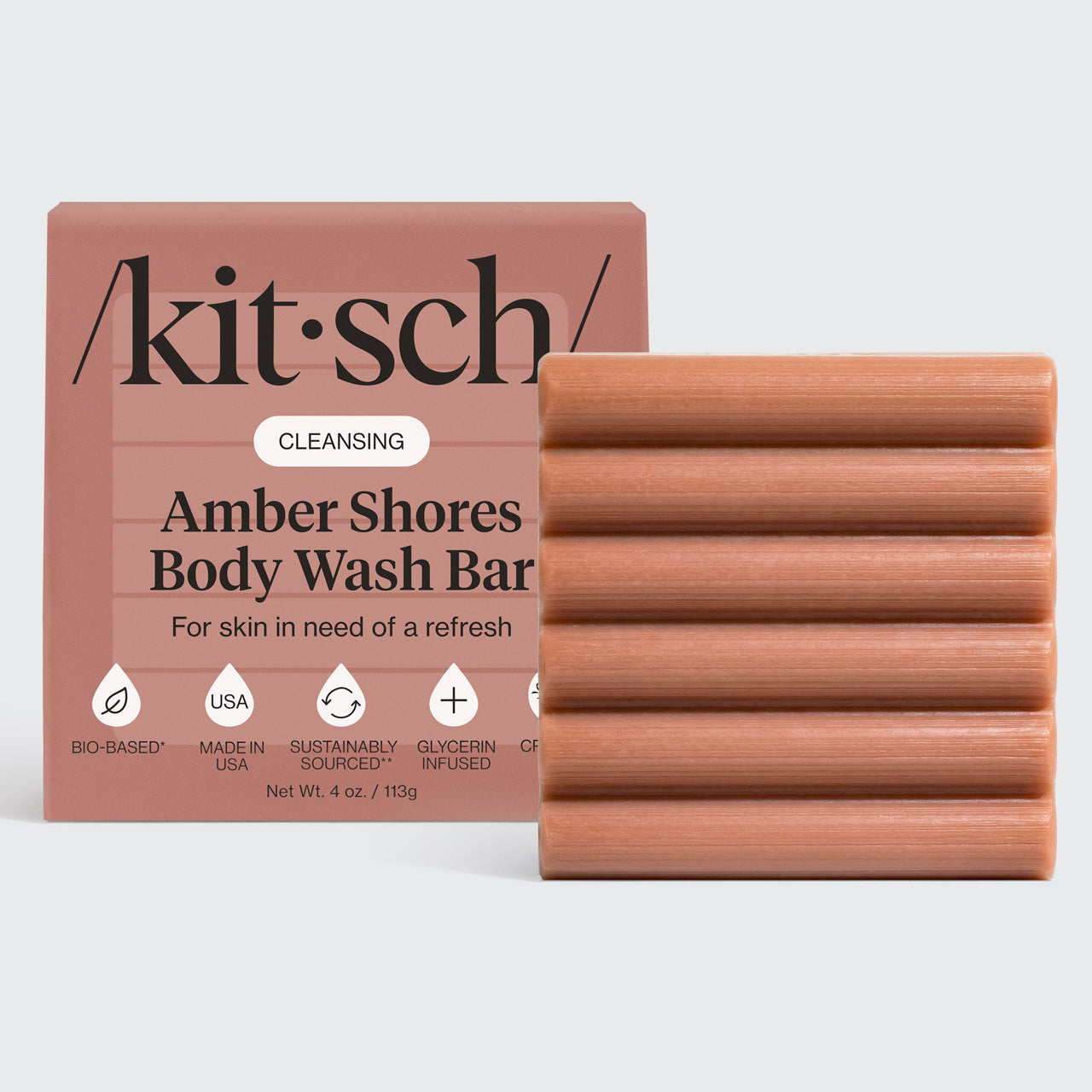 KITSCH Cleansing Amber Shores Body Wash Bar — hero product shot — Gentle yet effective body wash cleanses without stripping, perfect for daily use — infused with breezy notes of sea salt, amber, and driftwood