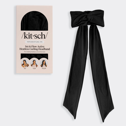 KITSCH Set & Flow Active Headband in Black — hero product shot — 2-in-1 design works as a stylish active headband by day and a gentle sleep headband by night