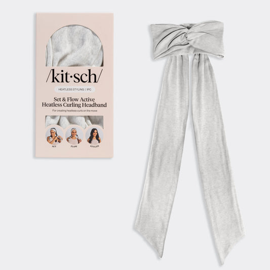KITSCH Set & Flow Active Headband in Heather Gray — hero product shot — 2-in-1 design works as a stylish active headband by day and a gentle sleep headband by night
