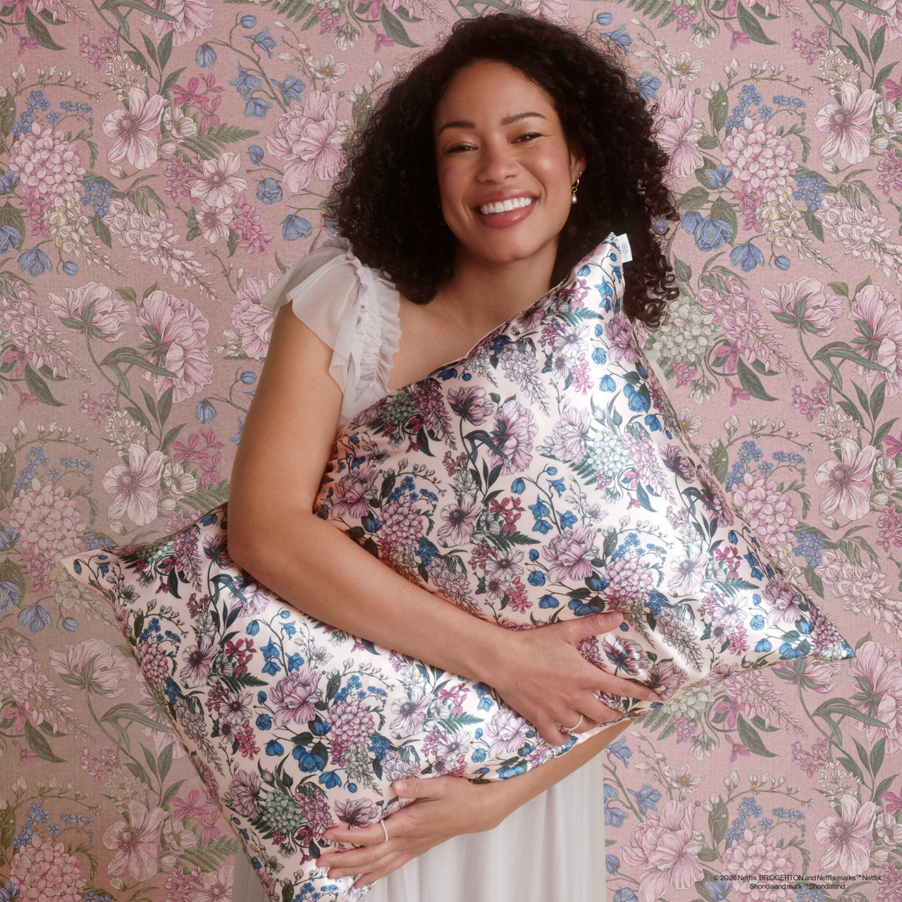 Bridgerton x Kitsch Wisteria Satin Pillowcase — Standard — lifestyle 3