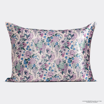 Bridgerton x Kitsch Wisteria Satin Pillowcase — Standard — flat