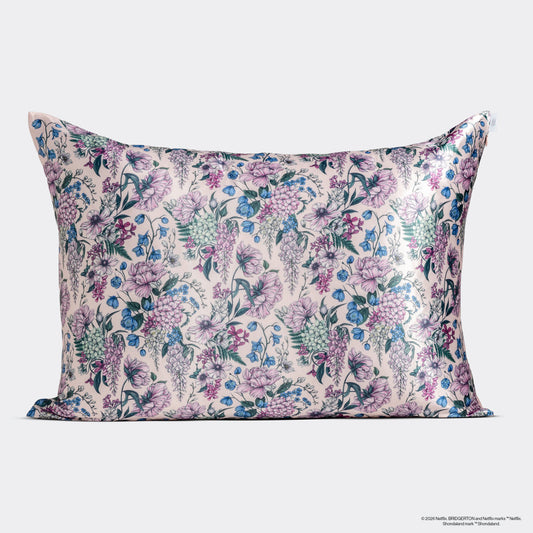 Bridgerton x Kitsch Wisteria Satin Pillowcase — Standard — flat