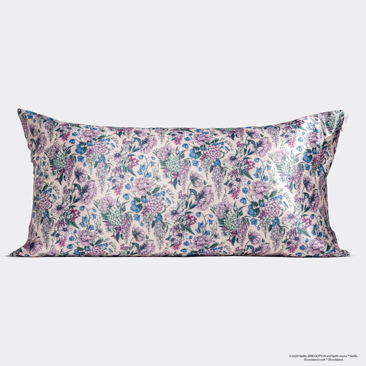 Bridgerton x Kitsch Wisteria Satin Pillowcase — King — flat